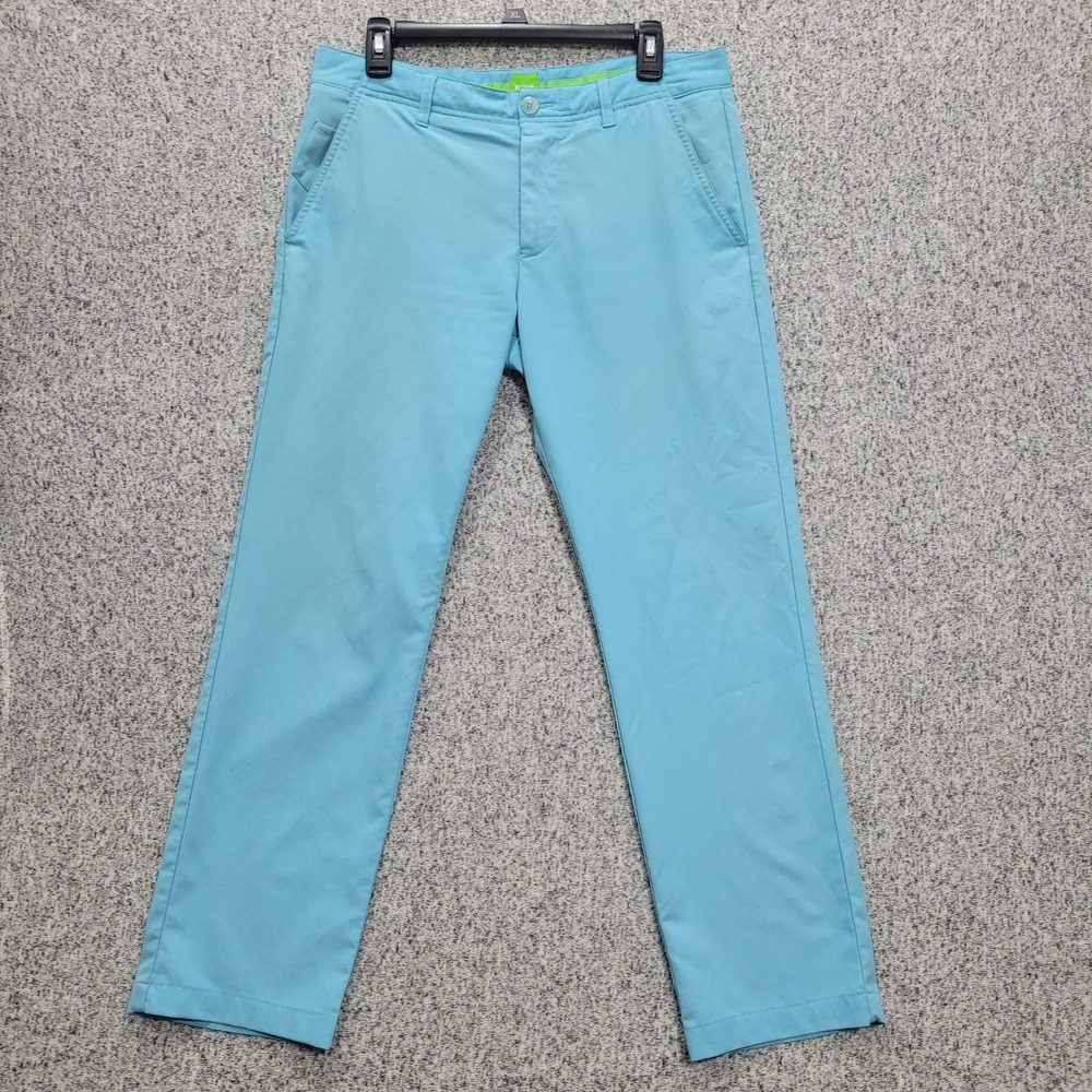 Hugo Boss Green Label Mens 32R Slim Fit Golf Pants Light Blue Performance Chino